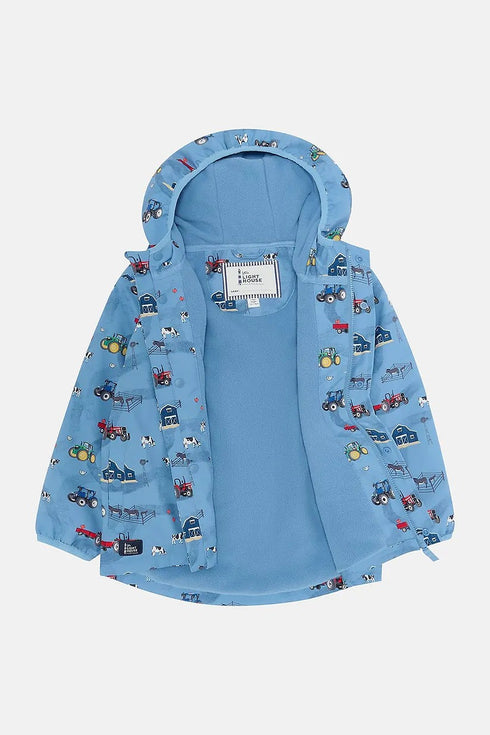 Lighthouse AW26 Blue Farm Print Waterproof Insulated Fleece-Lined Finlay Coat