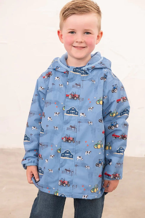 Lighthouse AW26 Blue Farm Print Waterproof Insulated Fleece-Lined Finlay Coat