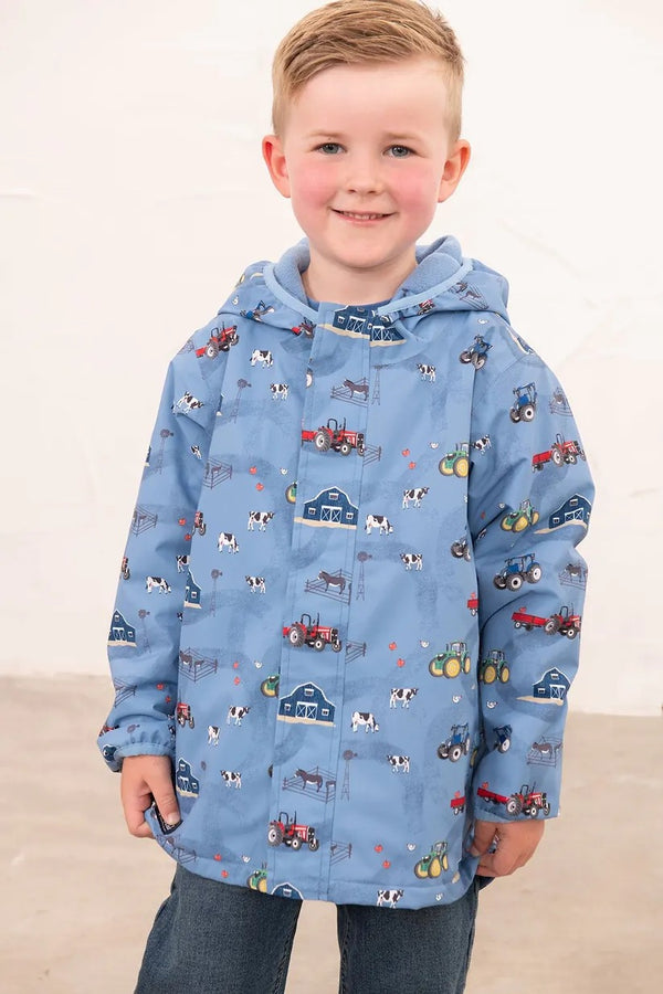 Lighthouse AW26 Blue Farm Print Waterproof Insulated Fleece-Lined Finlay Coat
