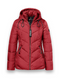 District Women's Flat White Red Pepper Mid-Length Quilted Jacket with Detachable Hood
