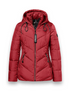 District Women's Flat White Red Pepper Mid-Length Quilted Jacket with Detachable Hood