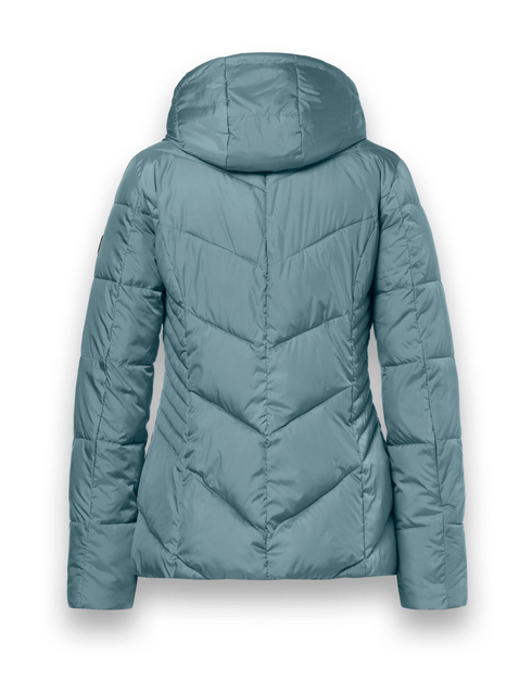 District Women's Mineral Blue Mid-Length Quilted Jacket with Detachable Hood