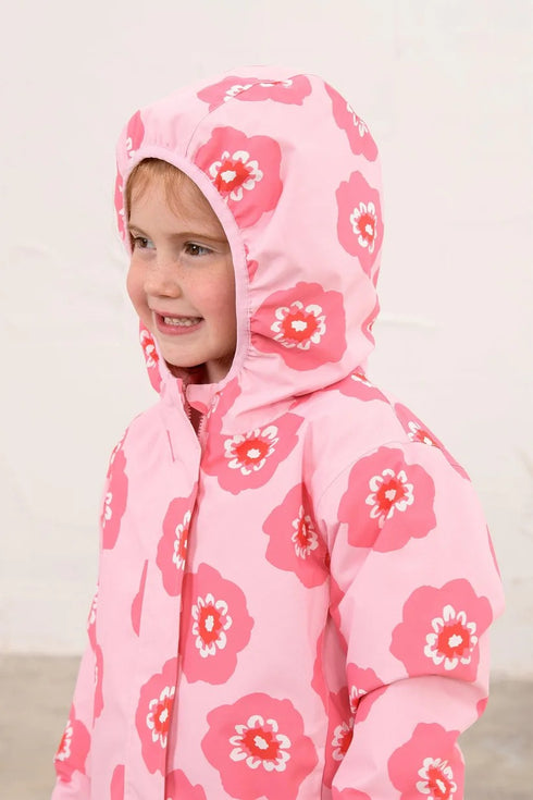 Lighthouse Kids AW26 Pink Large Flower Print Waterproof Insulated Fleece-Lined Freya Coat