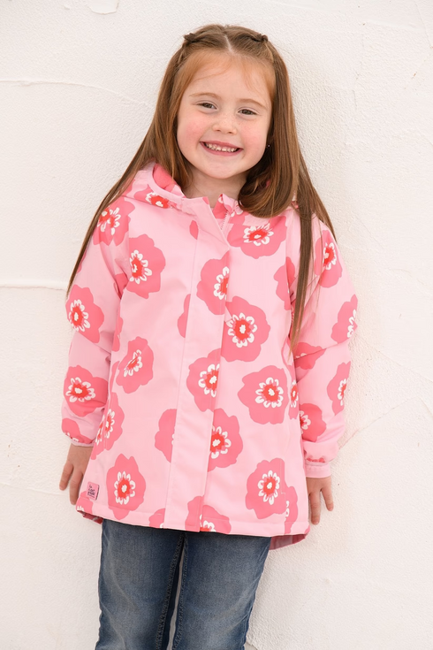 Lighthouse Kids AW26 Pink Large Flower Print Waterproof Insulated Fleece-Lined Freya Coat