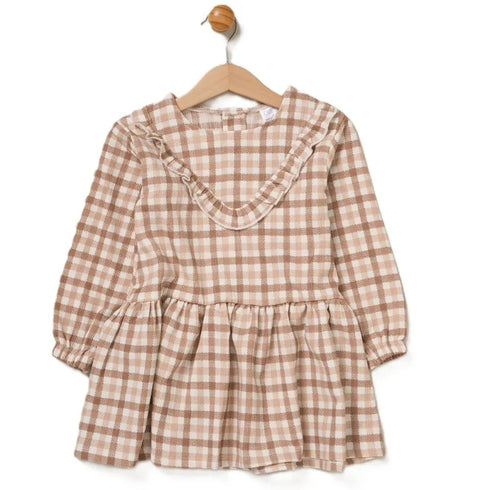 Willow & Whistle - 3 Piece Gingham Dress Set Sherpa Burgundy G10969