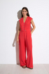 Tinta Coral Women's Garbo Sleeveless Wide Leg Button Front Jumpsuit