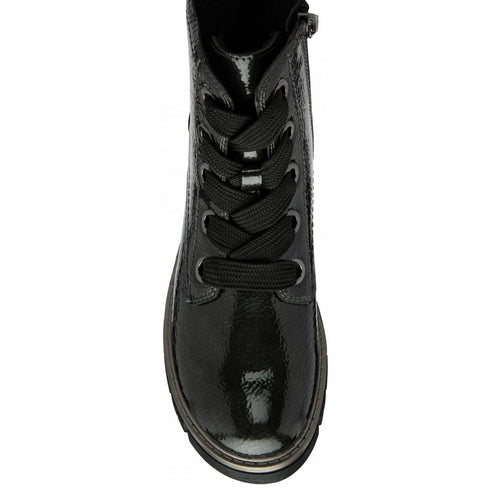 Lotus Grey Patent Jojo Ankle Boots - Chunky Lace-Up Style ULB350GP00