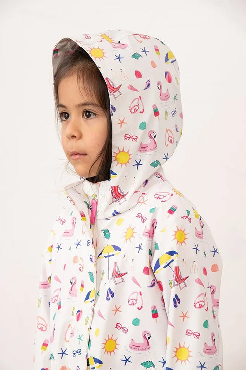 Lighthouse Girls Heidi Waterproof Rubberised Raincoat in Beach Party Theme