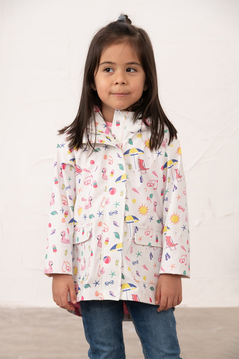 Lighthouse Girls Heidi Waterproof Rubberised Raincoat in Beach Party Theme