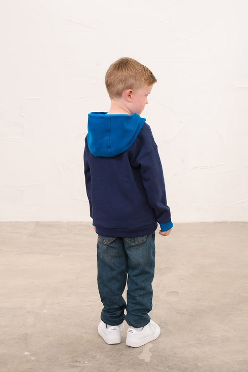Lighthouse Kids Navy and Blue Tractor Embroidered Cotton-Rich Jasper Hoodie