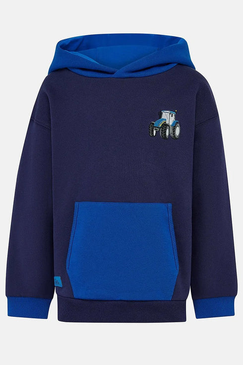 Lighthouse Kids Navy and Blue Tractor Embroidered Cotton-Rich Jasper Hoodie