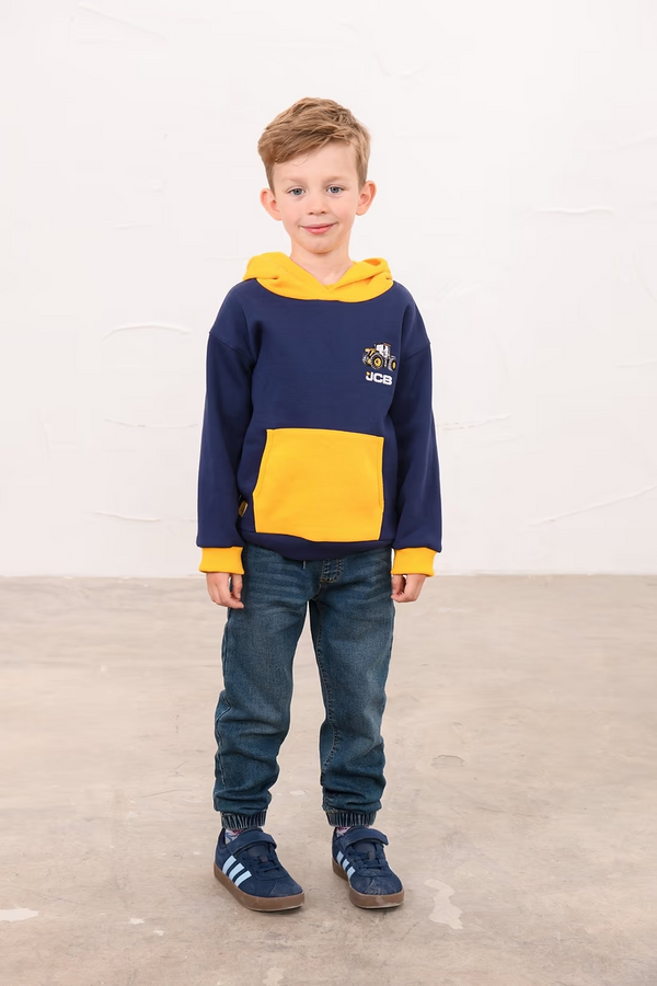 Lighthouse Kids Navy/Yellow JCB Embroidered Cotton-Rich Jasper Hoodie