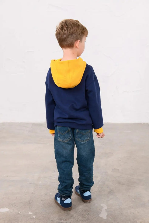 Lighthouse Kids Navy/Yellow JCB Embroidered Cotton-Rich Jasper Hoodie