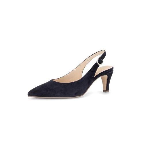 Gabor Lazona Navy Suede Slingback Heels – Wide 'G' Fit Pointed Pumps – 81.590.16