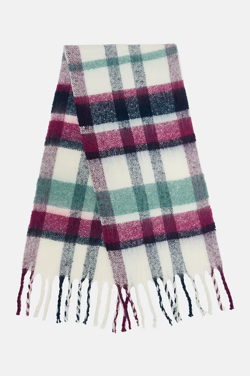 Lighthouse Brushed Finish Tasselled Cold-Weather Scarf - Duck Egg Berry Navy