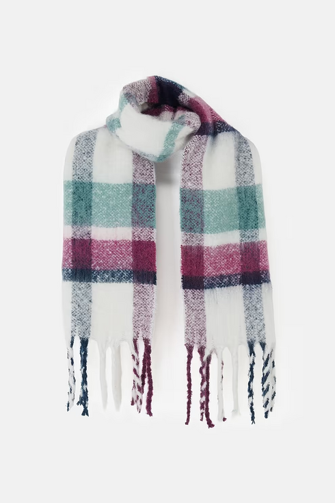 Lighthouse Brushed Finish Tasselled Cold-Weather Scarf - Duck Egg Berry Navy