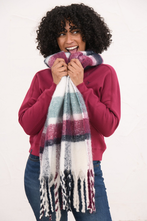 Lighthouse Brushed Finish Tasselled Cold-Weather Scarf - Duck Egg Berry Navy