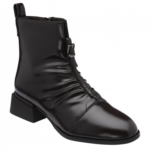 Lotus Tarni Women's Brown Patent Ruched Block Heel Ankle Boots ULB559TT0