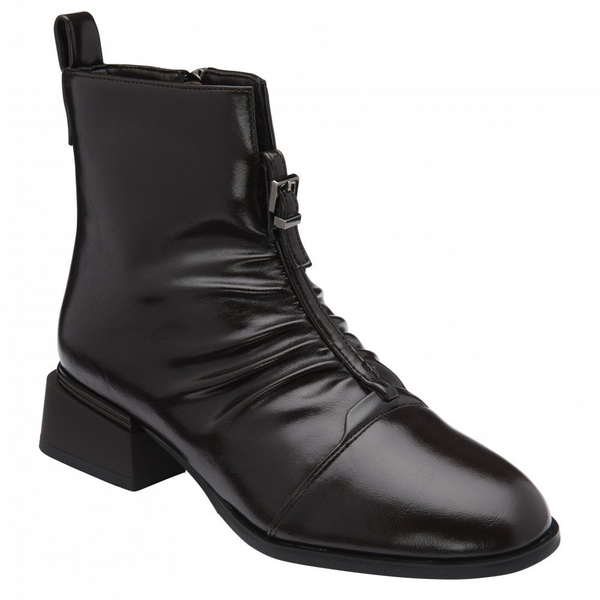 Lotus Tarni Women's Brown Patent Ruched Block Heel Ankle Boots ULB559TT0