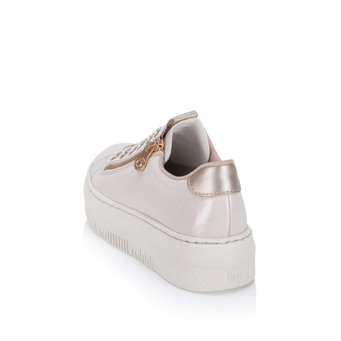 Rieker Women's Beige & Gold M1953-80 Patent Lightweight Wedge Sneakers with Elastic Laces & Zip