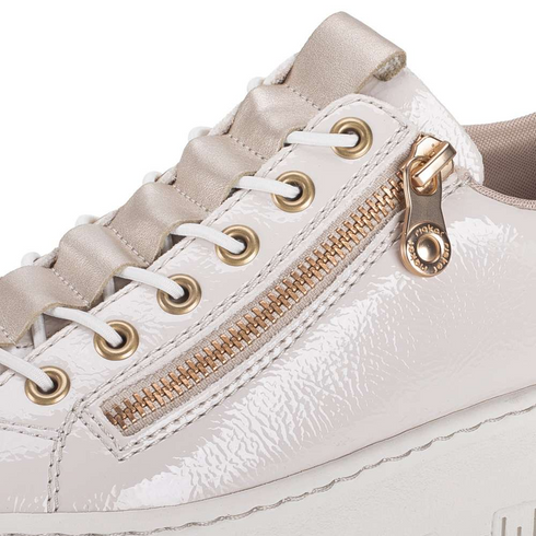 Rieker Women's Beige & Gold M1953-80 Patent Lightweight Wedge Sneakers with Elastic Laces & Zip