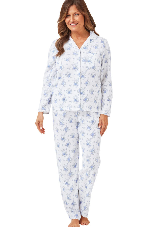 Marlon Champagne Floral Pure Cotton Jersey Revere Collar Pyjama