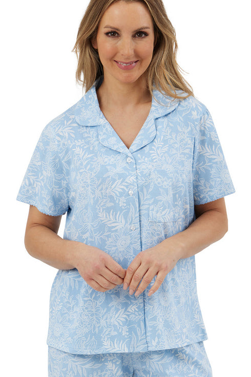 Marlon Linear Floral Pure Cotton Jersey Short Sleeved Revere Pyjama MA44306