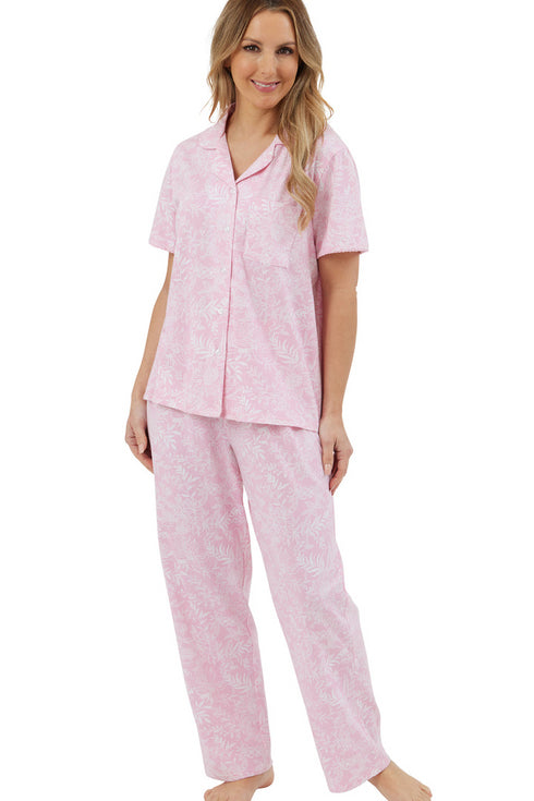 Marlon Linear Floral Pure Cotton Jersey Short Sleeved Revere Pyjama MA44306