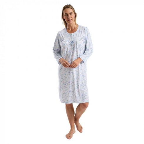 Marlon FunFloral 40" Cotton Jersey Nightdress with Long Sleeves – MA45775