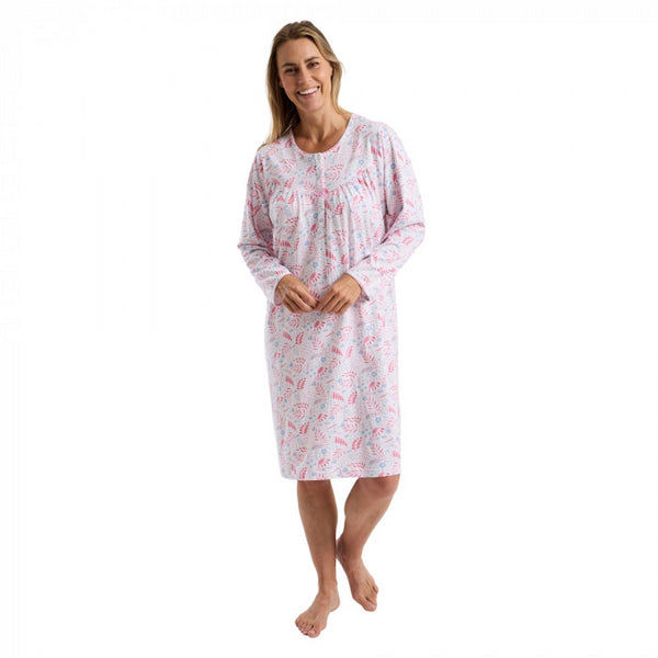 Marlon FunFloral 40" Cotton Jersey Nightdress with Long Sleeves – MA45775