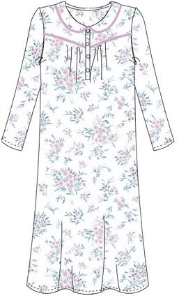 Marlon 'Floral Bouquet' Wincey on White 40" inch Nightdress MA46449