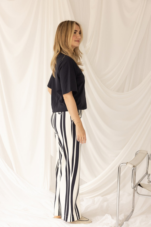 Kimara Women's Mara Pants 2 High-Waist Straight Leg Wavy Stripe Print