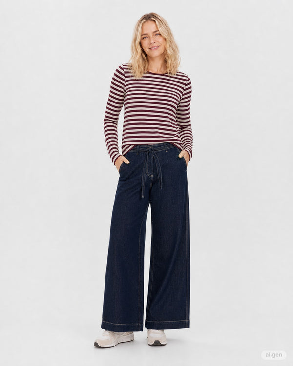 Freequent FQLIANA Striped Long-Sleeve Top 207833 Port Royale Wine and Moonbeam