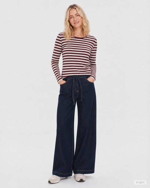 Freequent FQLIANA Striped Long-Sleeve Top 207833 Port Royale Wine and Moonbeam