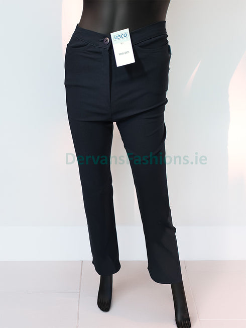USCO Navy Wide Leg School Trousers High Waist Bengaline No Logo Plain USCOT