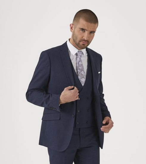 Skopes Harcourt Slim 3-Piece Suit Navy Blue Tweed Effect MM1093