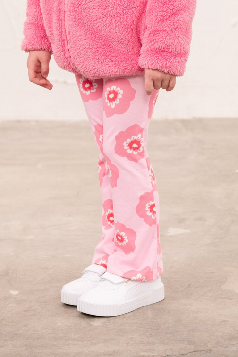 Lighthouse Kids Pink Floral Print Cotton-Rich Stretch Jersey Flared Mollie Leggings