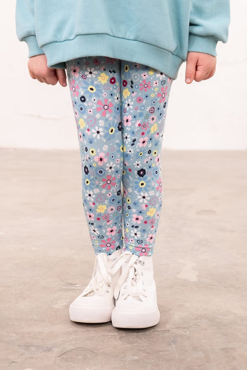Lighthouse Kids Mollie AW26 Pastel Teal Floral Cotton Stretch Lightweight Leggings