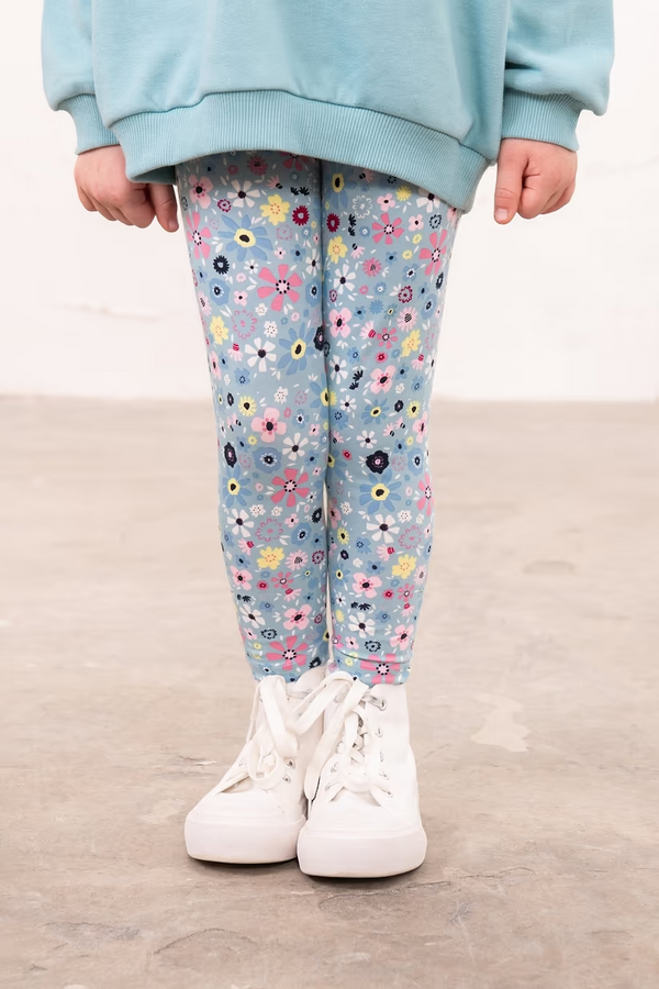 Lighthouse Kids Mollie AW26 Pastel Teal Floral Cotton Stretch Lightweight Leggings