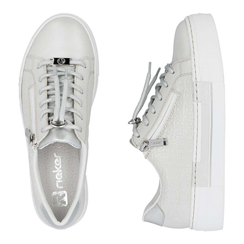 Rieker Women's Silver Zip & Lace Fashion Trainers – N4960-90