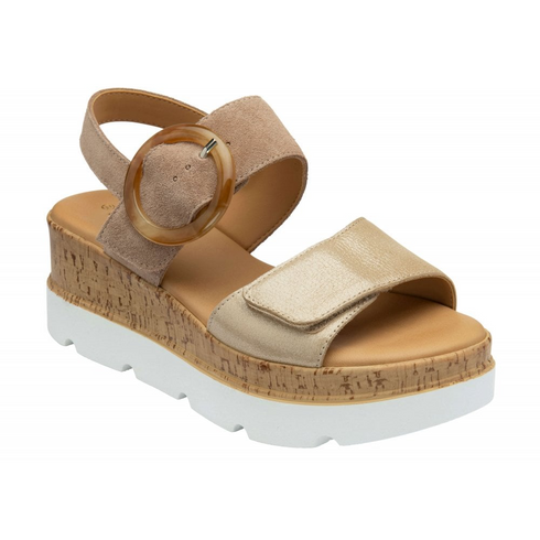 Lotus Natural and Gold Leather Cammie 6cm Flatform Sandals ULP268FY