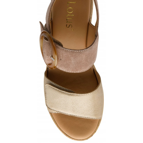Lotus Natural and Gold Leather Cammie 6cm Flatform Sandals ULP268FY