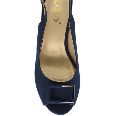 Lotus Elena Navy Peep-Toe Slingback Shoes – Buckle Detail Block Heels – ULS625