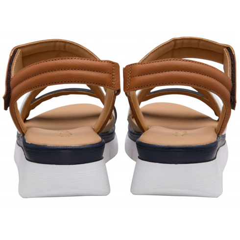 Lotus Navy-Multi Leather Zamira 6cm Wedge Sandals ULP403DE
