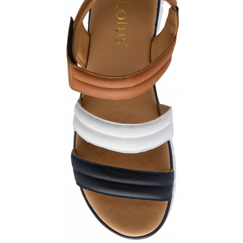 Lotus Navy-Multi Leather Zamira 6cm Wedge Sandals ULP403DE