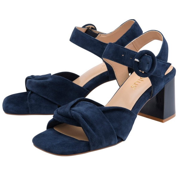 Lotus Maria Navy Suede Block Heel Sandals – Knot Detail Occasion Shoes – ULS622