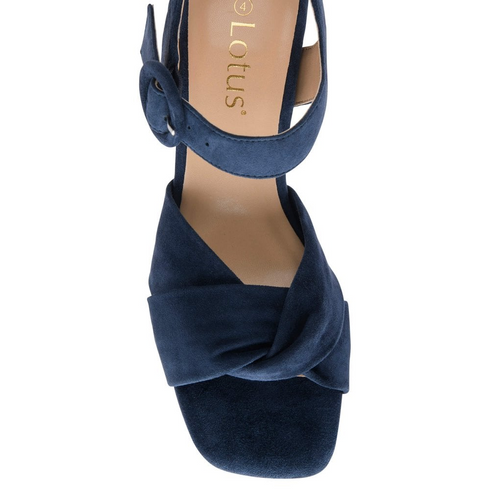 Lotus Maria Navy Suede Block Heel Sandals – Knot Detail Occasion Shoes – ULS622