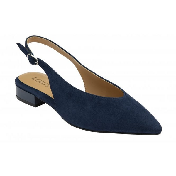 Lotus Morton Navy Suede Slingback Shoes – Pointed-Toe Kitten Heels – ULS619