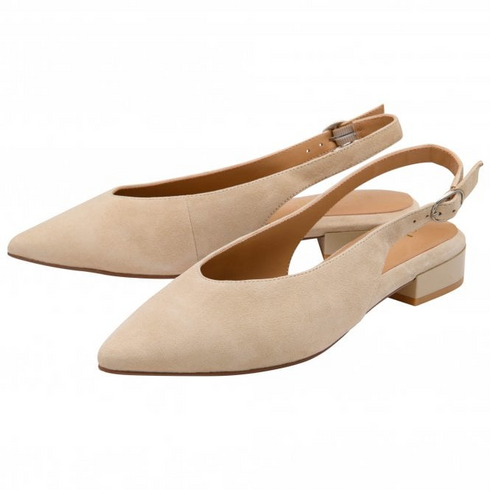 Lotus Morton Nude Suede Slingback Shoes – Pointed-Toe Kitten Heels – ULS619