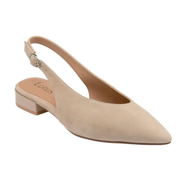 Lotus Morton Nude Suede Slingback Shoes – Pointed-Toe Kitten Heels – ULS619